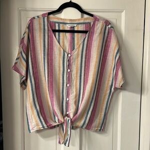 Beachlunchlounge Pink and Purple Striped Button Down Top
